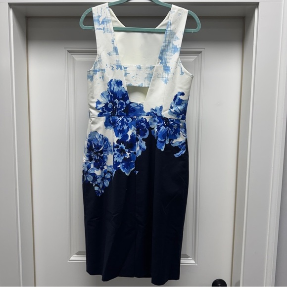 Maeve Blue Floral Stretch Cotton Sateen Open-Back Dress - Picture 10 of 12